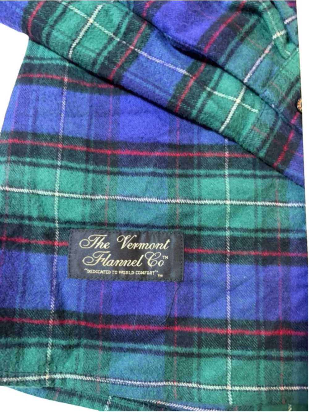 Vermont Flannel Co Plaid Flannel Shirt Blue Green Cotton Button Up Large USA - Picture 3 of 7